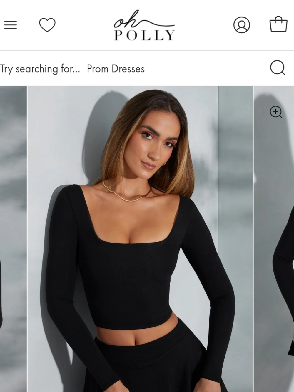Oh Polly Square-Neck Long-Sleeve Crop Top in Black